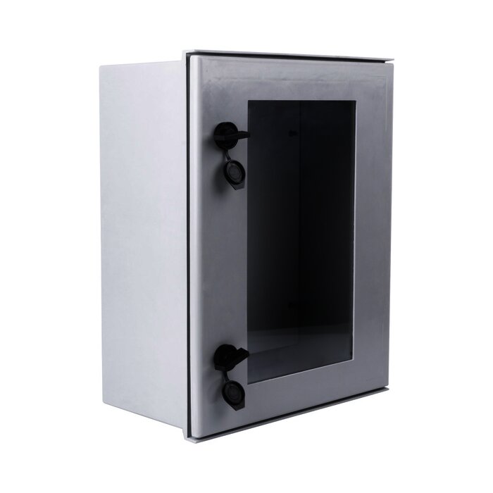 Gabinete de Poliéster IP66 Puerta Transparente, Uso en Intemperie (400 x 500 x 200 mm) con Placa Trasera Interior (Incluye Chapa y Llave).