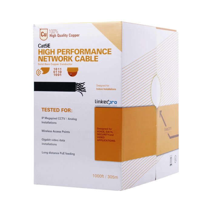 Bobina de Cable de 305 m (1000 ft) Cat5e de alto desempeño; color Naranja , Super Flexible, UL, para aplicaciones en cámaras IP megapixel, aplicaciones de CCTV, datos de alta velocidad