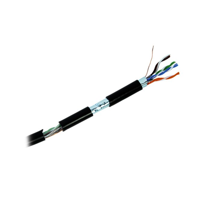 Bobina de cable de 305 m, Cat5e , FTP, blindado, para intemperie, color negro, UL, para aplicaciones en CCTV, redes de datos.