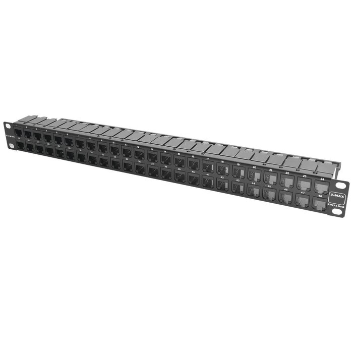 Patch Panel Z-MAX Categoría 6A, Blindado, de 48 puertos, Plano, 1UR