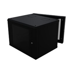 Gabinete Abatible de Pared (Con Marco Trasero) con Rack 19" de 12 Unidades. Ventana de Cristal Templado.