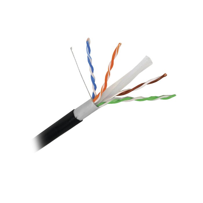 Cable Cat6+ CALIBRE 23, Intemperie con GEL DOBLE CHAQUETA, ETL, UL, color negro de 305 Metros, para Climas EXTREMOS