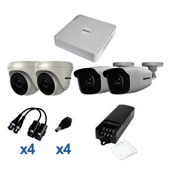 KIT TurboHD 720p / DVR 4 Canales / 2 Cámaras Bala (exterior 2.8 mm) / 2 Cámaras Eyeball (interior 2.8 mm) / Transceptores / Conectores / Fuente de Poder Profesional