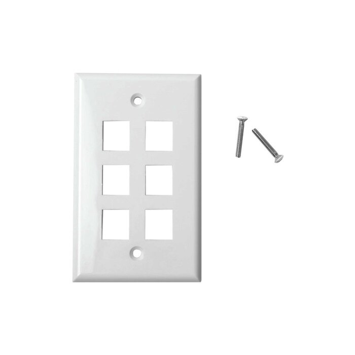 Placa de pared de 6 puertos, Keystone, Color Blanco