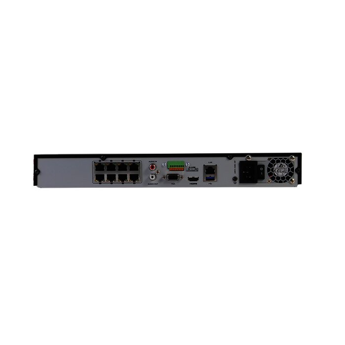 NVR 12 Megapixel (4K) / 8 canales IP / 8 Puertos PoE+ / 2 Bahías de Disco Duro / Switch PoE 300 mts / HDMI en 4K / Soporta POS