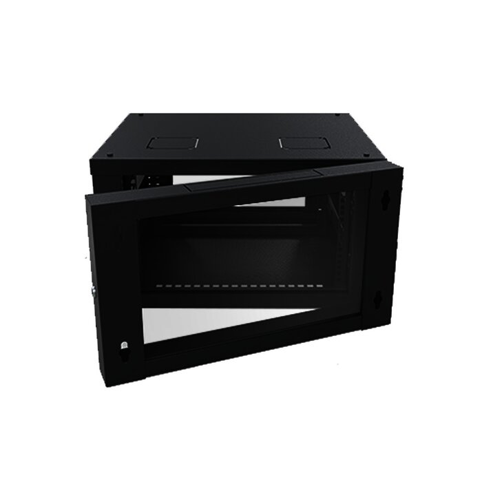 Gabinete Abatible de Pared (Con Marco Trasero) con Rack 19" de 6 Unidades. Ventana de Cristal Templado.
