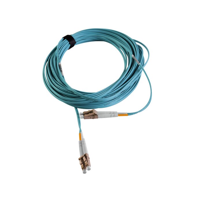 Jumper de Fibra Óptica Multimodo 50/125 XGLO OM3, LC-LC Duplex, OFNR, Color Aqua, 10 Metros