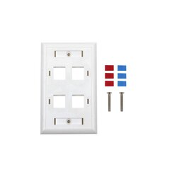 Placa de pared de 4 puertos, Keystone, con espacio para etiqueta, Color blanco