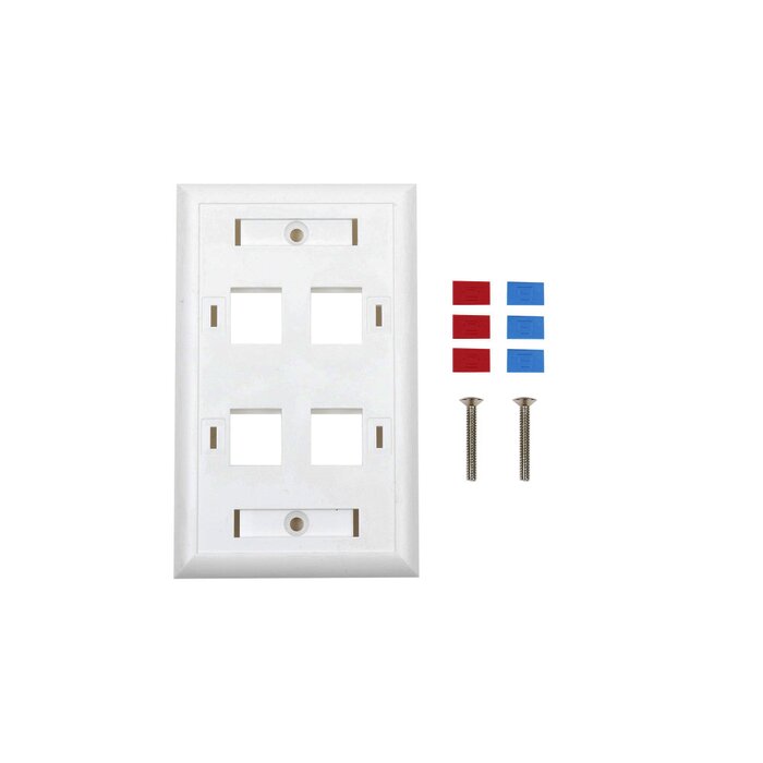 Placa de pared de 4 puertos, Keystone, con espacio para etiqueta, Color blanco