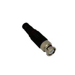 Conector BNC para cable coaxial RG59/RG6 con base plástica negra y roja