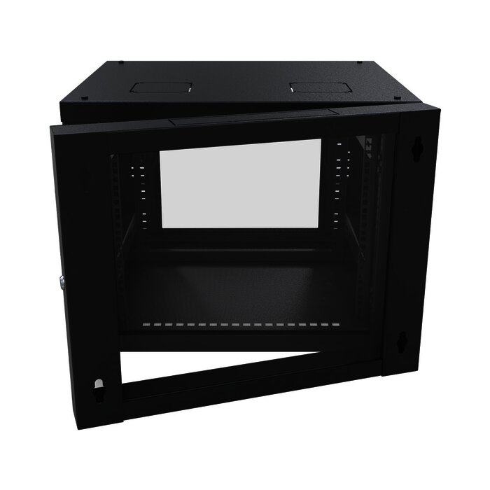 Gabinete Abatible de Pared (Con Marco Trasero) con Rack 19" de 12 Unidades. Ventana de Cristal Templado.