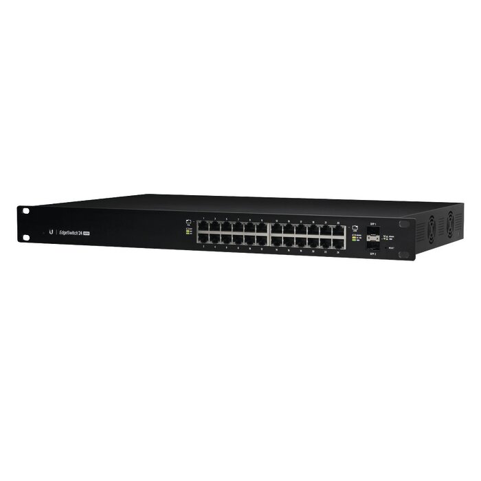 Switch EdgeMAX Administrable de 24 Puertos Gigabit con PoE+/PoE Pasivo 24V + 2 Puertos SFP, 500 W