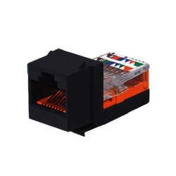 Conector Jack Estilo Leadframe, Tipo Keystone, Categoría 5e, de 8 posiciones y 8 cables, Color Negro