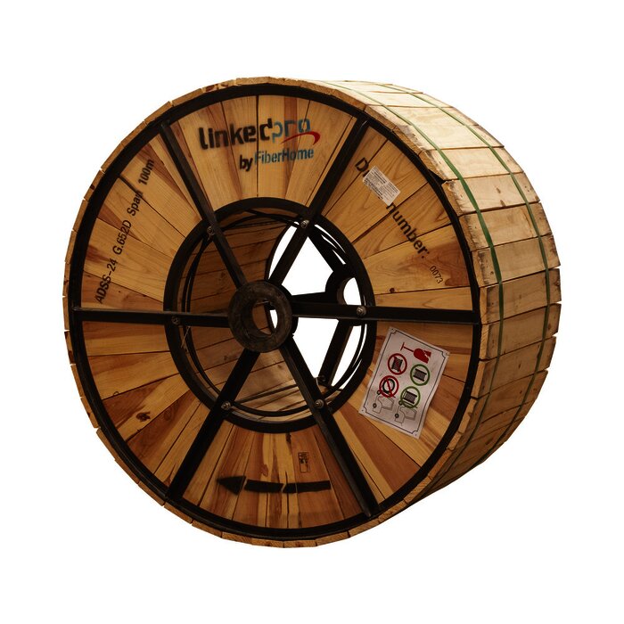 Carrete de 4 km de Fibra Óptica Aérea (ADSS) G.652D, Monomodo de 24 Hilos, Exterior, Span 100, Loose Tube