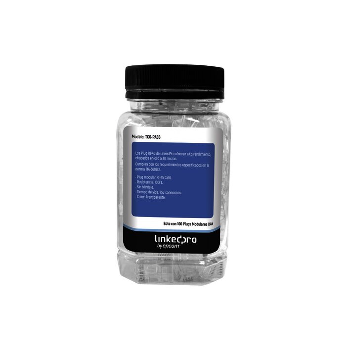 Bote con 100 Plugs Pass through RJ45 Cat6 sin blindaje, chapado de oro a 30 micras para durabilidad extrema
