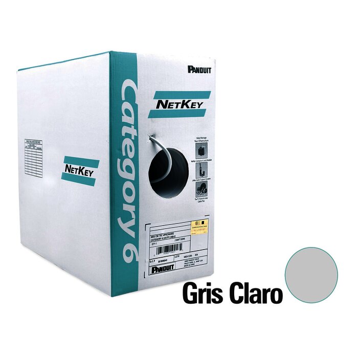 Bobina de Cable UTP 305 m. de Cobre, NetKey, Gris Claro, Categoría 6 (24 AWG), 1000Mbps, PVC (CM), de 4 pares