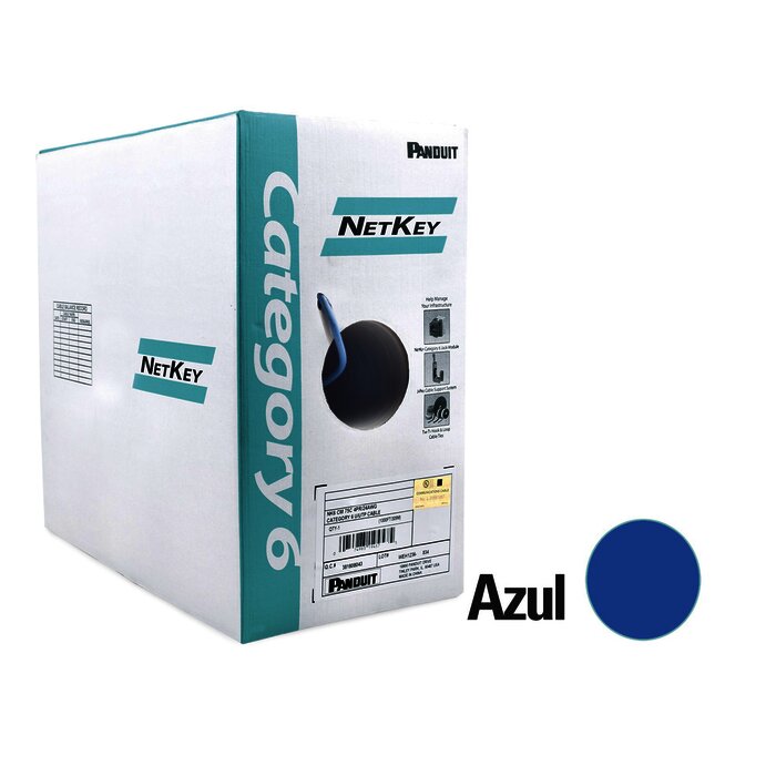 Bobina de Cable UTP 305 m. de Cobre, NetKey, Azul, Categoría 6 (24 AWG), 1000Mbps, Riser (CMR), de 4 pares