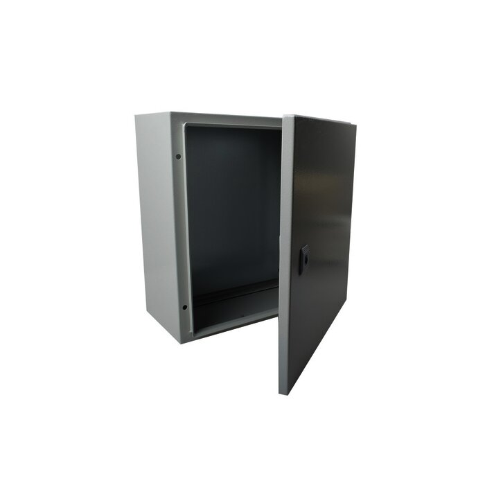 Gabinete de Acero IP66 Uso en Intemperie (400 x 400 x 200 mm) con Placa Trasera Interior y Compuerta Inferior Atornillable (Incluye Chapa y Llave).