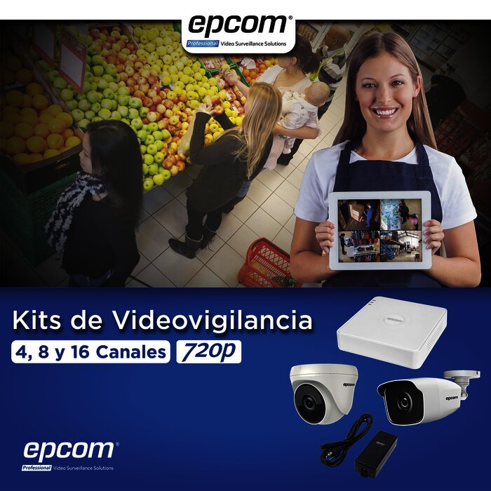 KIT TurboHD 720p / DVR 4 Canales / 2 Cámaras Bala (exterior 2.8 mm) / 2 Cámaras Eyeball (interior 2.8 mm) / Transceptores / Conectores / Fuente de Poder Profesional