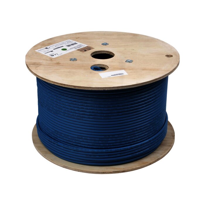 Bobina de Cable Blindado F/UTP de 4 Pares, Z-MAX, Cat6A, Soporte de Aplicaciones 10GBase-T, CMR (Riser), Color Azul, 305m