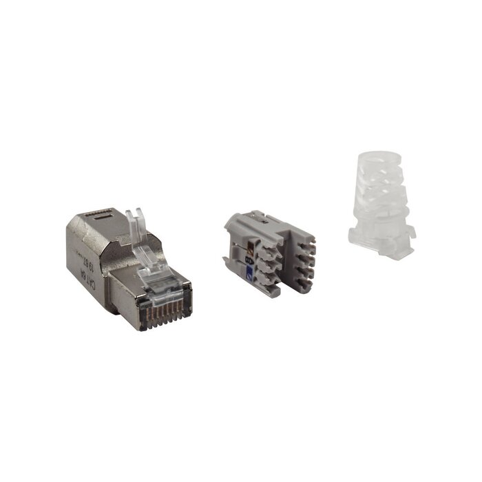 Plug RJ45 Cat6A Blindado, Terminación en Campo, Compatible con Todas las Categorías, Sin Clip Protector de Seguro