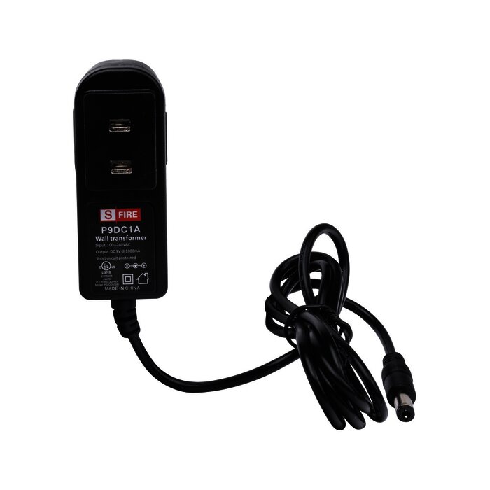 Fuente de poder de 9 Vcd regulado @ 1A UL; Voltaje de entrada de 100-240 Vca