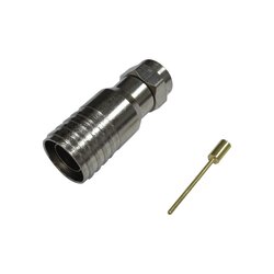 Conector F Macho (75 Ohm), de Anillo Plegable para instalar en cables RG-11, Bronce Niquelado.