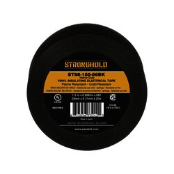 Cinta Eléctrica para Aislar, de PVC, Trabajo Pesado, Grosor de 0.21 mm (8.5 mil), Ancho de 38 mm, y 20 m de Largo, Uso Interior/Exterior, Color Negro