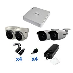 KIT TurboHD 720p / DVR 4 Canales / 2 Cámaras Bala (exterior 2.8 mm) / 2 Cámaras Eyeball (interior 2.8 mm) / Transceptores / Conectores / Fuente de Poder Profesional