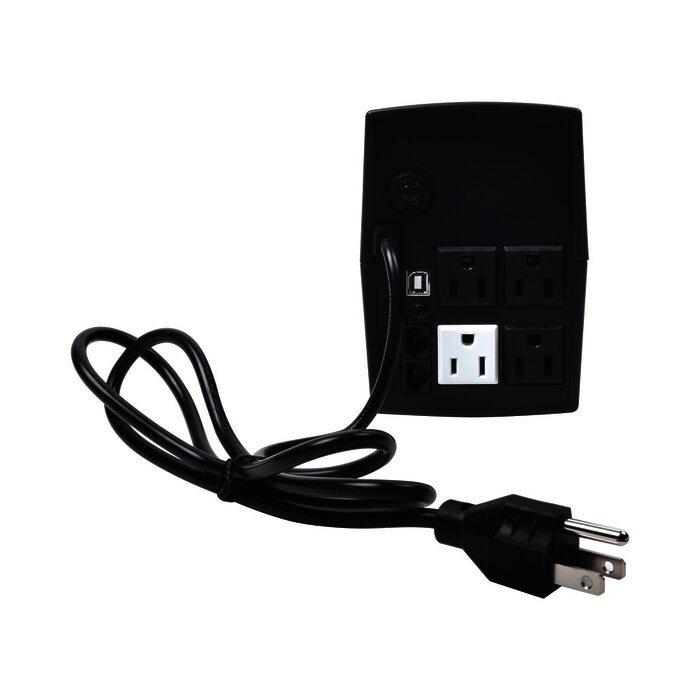 UPS de 600VA/360W / Topología Línea Interactiva / Entrada y Salida 120 Vca / Regulador de Voltaje AVR 80-150 Vca / Clavija NEMA 5-15P / 4 Tomas NEMA 5-15R