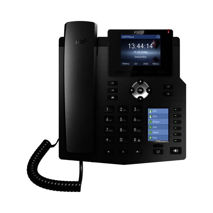 Teléfono IP empresarial para 4 líneas SIP con 2 pantallas LCD, 6 teclas BLF/DSS, conferencia de 3 vías, PoE