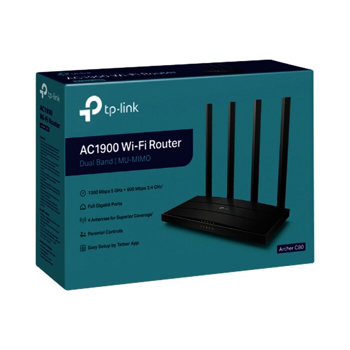 Router inalámbrico AC Wave 2 1900 doble banda 1 puerto WAN 10/100/1000 Mbps y 4 puertos LAN 10/100/1000 Mbps, MIMO 3X3, Beamforming