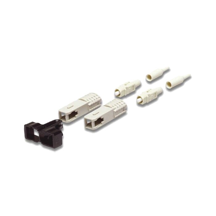 Conector de Fibra Óptica SC Duplex, Epoxico, Fibra Recubierta, Multimodo, Botas Color Negro y Beige