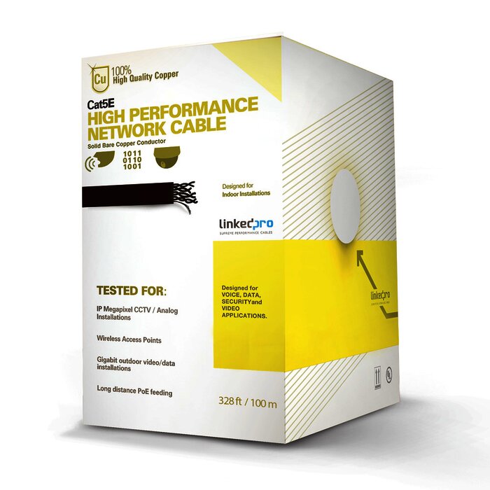 Cable Cat5e de alto rendimiento, con certificaciones ETL, UL, con garantía de 25 años, color gris, de 100 m ( 328 ft ) para aplicaciones en CCTV, redes de datos. Uso interior.