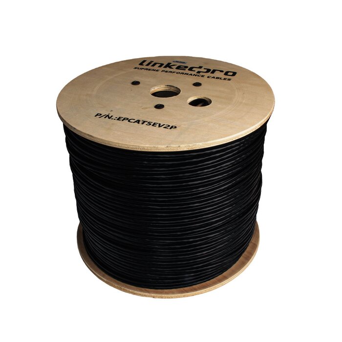 Bobina 305m Cat5e CCA + 2 Cables de Alimentación para Cámaras de Videovigilancia, Instalación en Exterior, uso Industrial para Climas Extremos