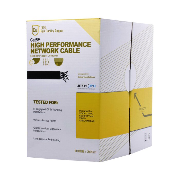 Bobina de cable de 305 m, ( 1000 ft ), Cat5e, alto desempeño, de color Gris, UL, para aplicaciones en CCTV, redes de datos. Uso Interior