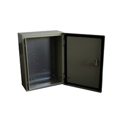 Gabinete de Acero IP66 Uso en Intemperie (300 x 400 x 200 mm) con Placa Trasera Interior y Compuerta Inferior Atornillable (Incluye Chapa y Llave).