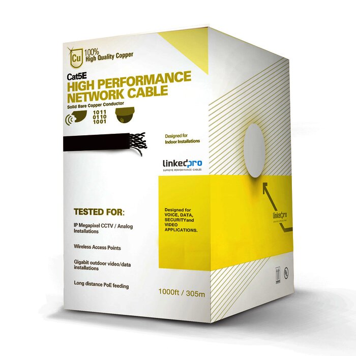 Carrete Cat5e tipo UTP de alto rendimiento de 1000 m ( 3280 ft ) ETL, UL, garantía de 25 años, color Gris, para aplicaciones en CCTV y redes de datos. Uso interior.
