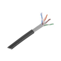 Bobina de cable de 305 m, Cat5E, con gel, para intemperie, doble forro extrema humedad, bajo tierra, UL, color negro para aplicaciones en CCTV, y redes de alta velocidad.