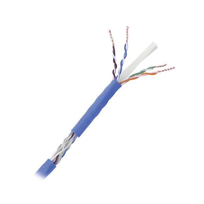 Bobina de cable de 305 metros Cat6+, CALIBRE 23 ALTO RENDIMIENTO, ETL,UL, con garantía de por vida, color azul, super flexible, para aplicaciones de CCTV, video HD, y redes de datos. Uso interior.