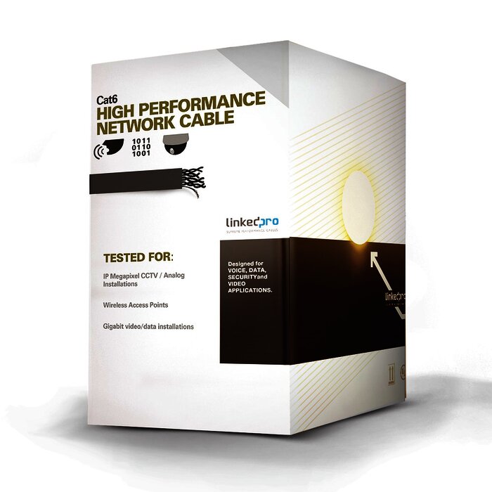 Bobina de Cable de 305 m (1000 ft) Cat6 aleacción de Cobre y Aluminio (CCA), color Negro Versión Económica. Uso en interior.