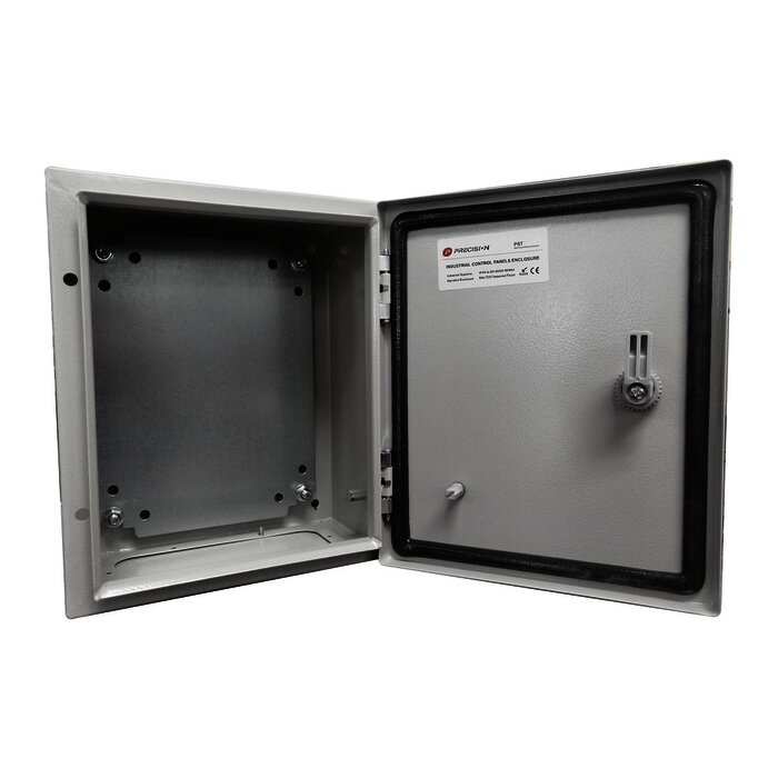 Gabinete de Acero IP66 Uso en Intemperie (400 x 400 x 200 mm) con Placa Trasera Interior y Compuerta Inferior Atornillable (Incluye Chapa y Llave).