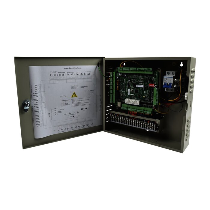 Controlador de Acceso / 4 Puerta / 8 Lectores Huella y Tarjeta / Integración con Video / 100,000 Tarjetas / Incluye Gabinete y Fuente de Alimentación 12VCD/8A / Soporta batería de respaldo