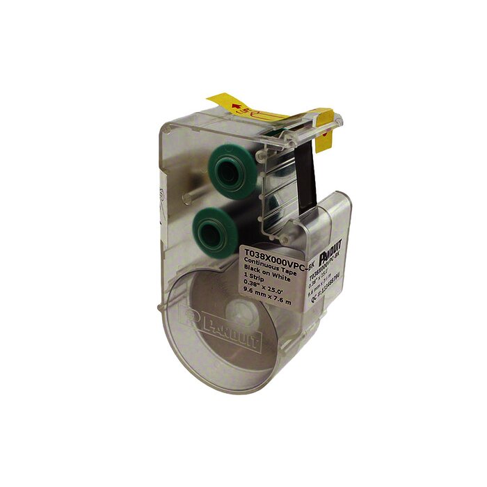 Casete de etiquetas de vinilo, cinta continua, color negro sobre blanco, 9.65 mm x 7.6 metros