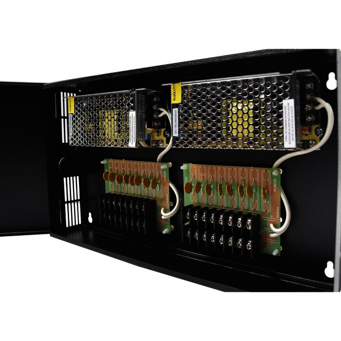 Fuente de poder profesional de CCTV de 12-13.2 Vdc @ 10 A, 16 cámaras, Voltaje de entrada: 100-240 Vca