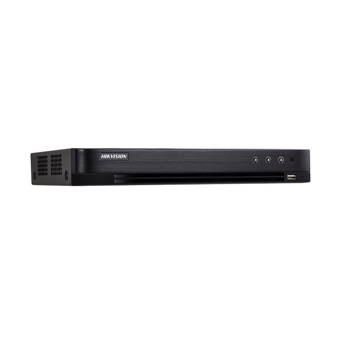 DVR 8 Megapixel / 8 Canales 4K TURBOHD + 8 Canales IP / 1 Bahía de Disco Duro / 4 Canales de Audio / Audio por coaxitron / 8 Entradas de alarma / Vídeoanálisis