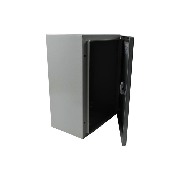 Gabinete de Acero IP66 Uso en Intemperie (300 x 400 x 200 mm) con Placa Trasera Interior y Compuerta Inferior Atornillable (Incluye Chapa y Llave).