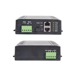 Controlador Solar POE, Entrada 12 Vcd hasta un panel solar de 125 Watts, Salida PoE pasivo en 24 Vcd hasta 20 Watts máximo.