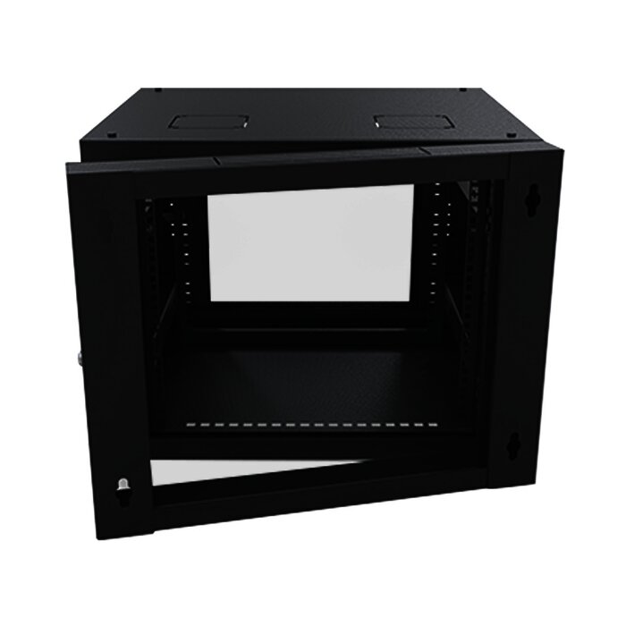 Gabinete Abatible de Pared (Con Marco Trasero) con Rack 19" de 9 Unidades. Ventana de Cristal Templado.