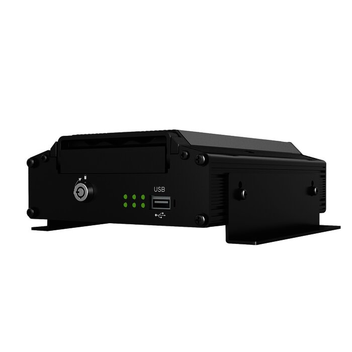 Vídeo Grabador Móvil Tríbrido, soporta 4 canales AHD hasta 2MP + 1 canal IP hasta 2MP. Compresión de vídeo H.265 sistema de almacenamiento mediante HDD de 2.5"